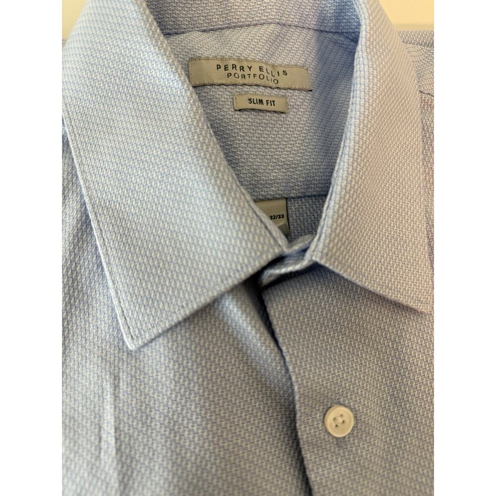 Perry Ellis Slim Fit Men’s Shirt Size 16.5 32/22 Light Blue 100% Cotton